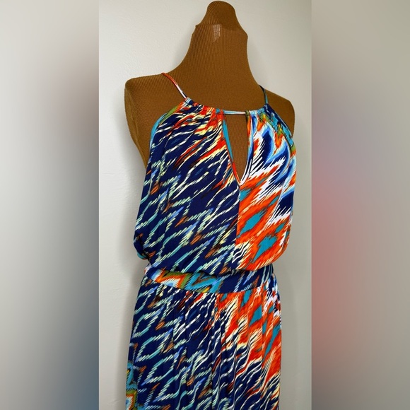 BISOU BISOU Long Maxi Sleeveless Halter Dress Multi Color Size 14 - Picture 3 of 9